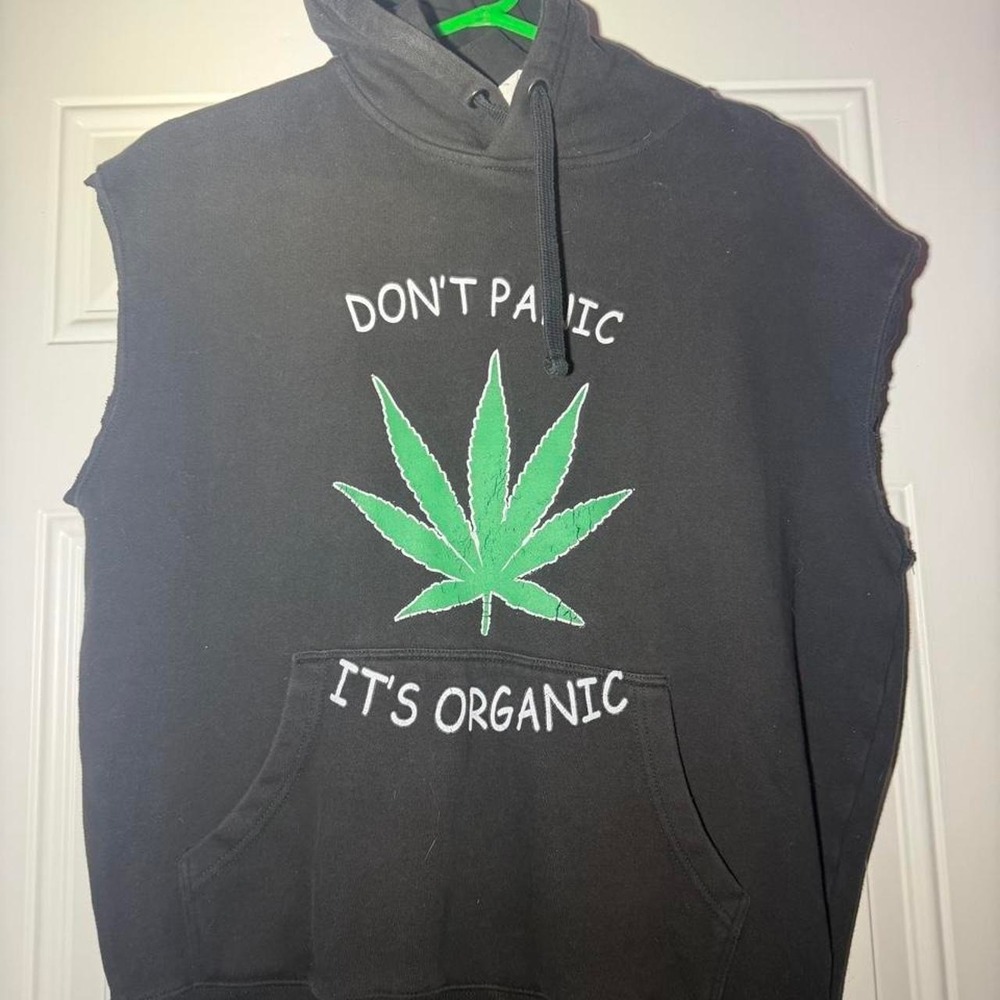 Don't Panic It's Organic Sleeveless hoodie Size Large - Picture 2 of 7